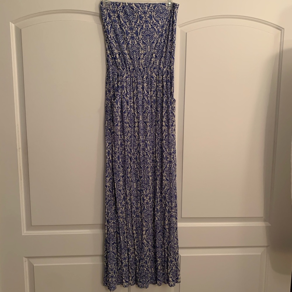 Blue and white maxi dress